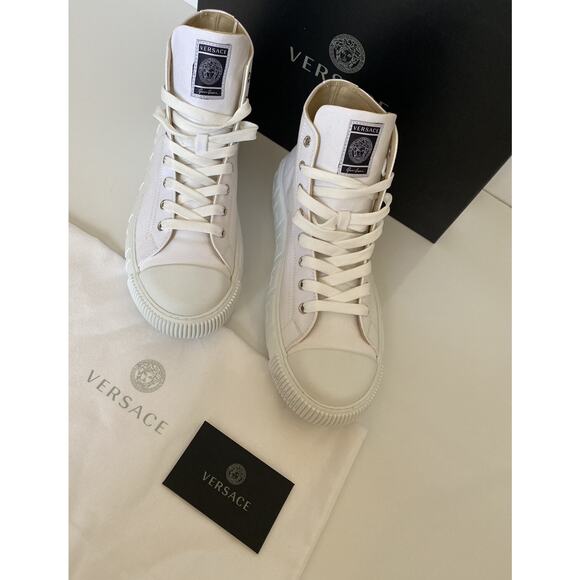 Versace White Palladium High-top Canvas Sneakers 12.5 US (45.5 Euro) DSU8403 - Picture 2 of 12